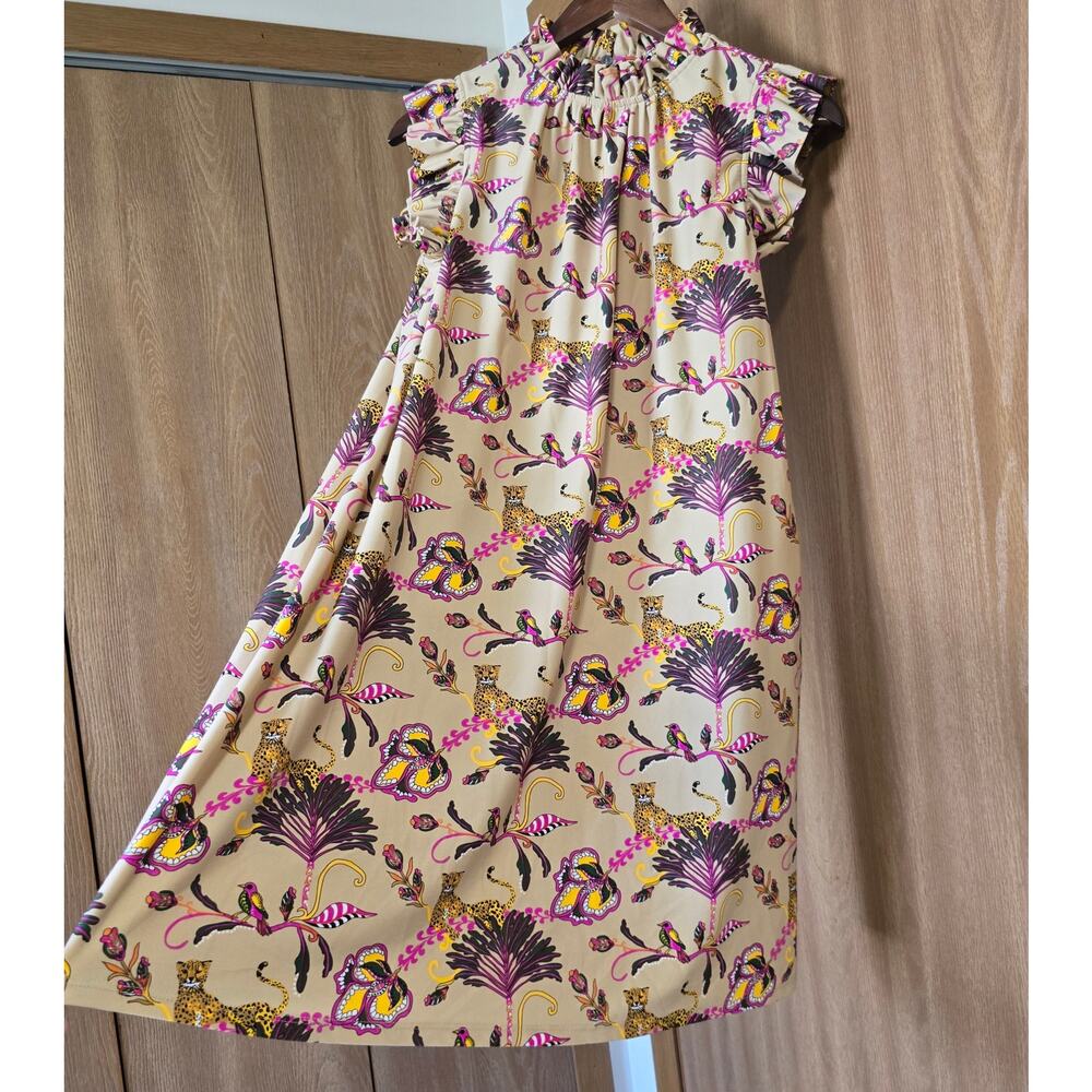 Jude Connally Cream Midi Dress with Purple & Pink Botanical Print - Picture 3 of 9
